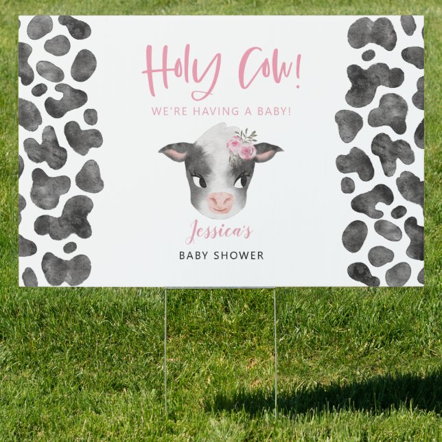 Holy Cow Girl Baby Shower Yard Sign (Insitu)