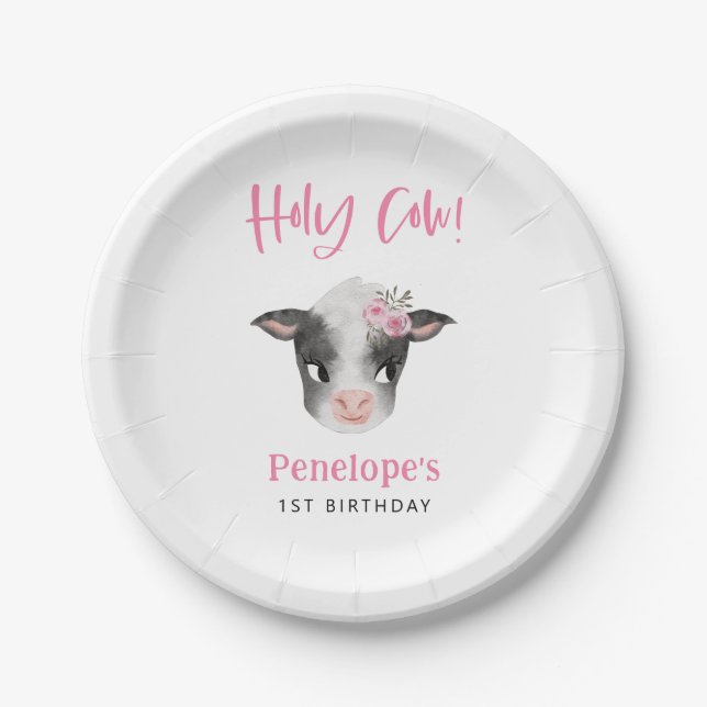 Holy Cow Girl Birthday Party  Paper Plates (Front)