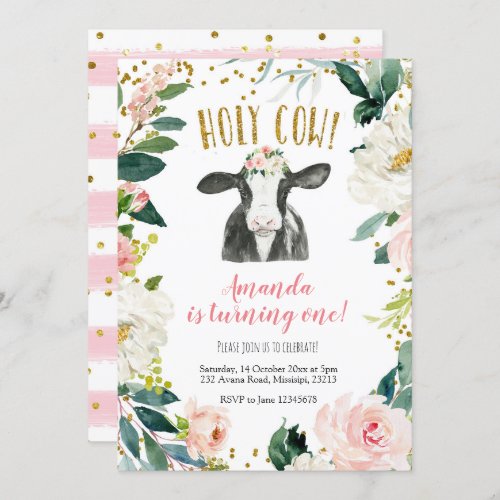 Holy Cow Girl Floral Birthday Invitation