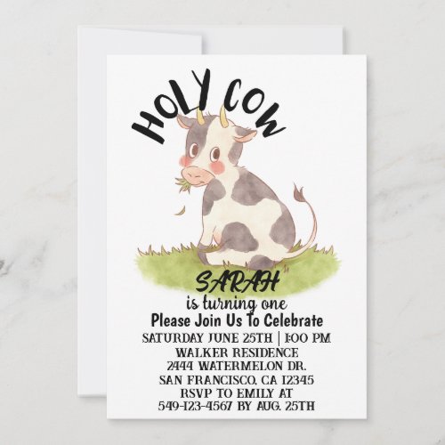 Holy Cow Girl Is Turning One Birthday Card