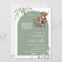 Holy Cow Greenery Arch Farm Highland Baby Shower Invitation