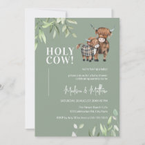 Holy Cow Greenery Highland Cow Baby Shower Invitation