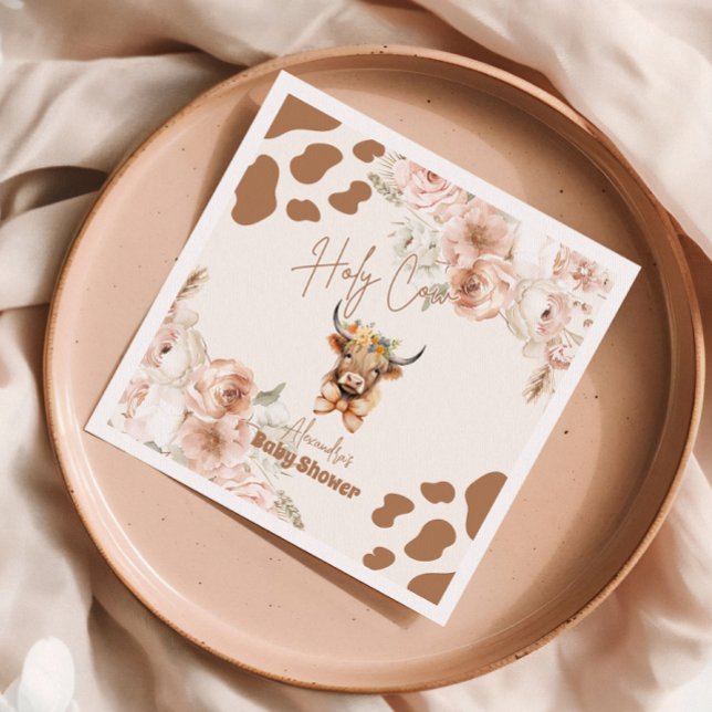 Holy Cow Greenery Highland Cow  Baby Shower Napkins (Creator Uploaded)
