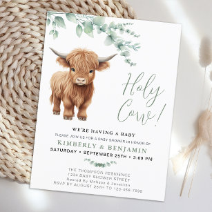 Holy Cow Greenery Highland Cow Couples Baby Shower Postcard