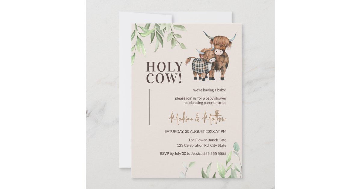 Holy Cow Greenery Rustic Farm Baby Shower Invitation