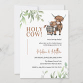 Cute Holy Cow Pampas Rustic Farm Baby Shower Invitation