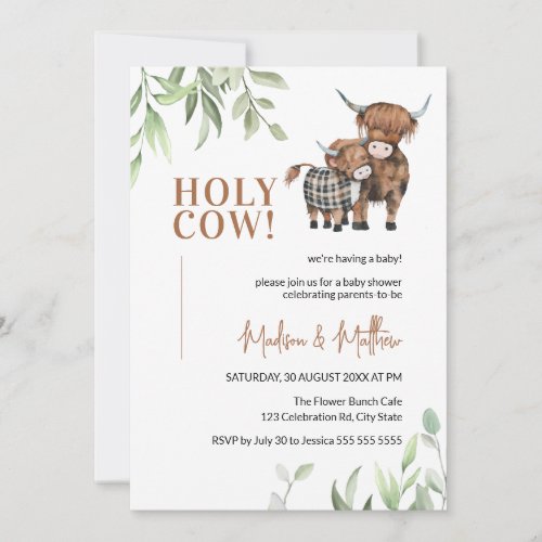 Holy Cow Greenery Rustic Farm Baby Shower  Invitation