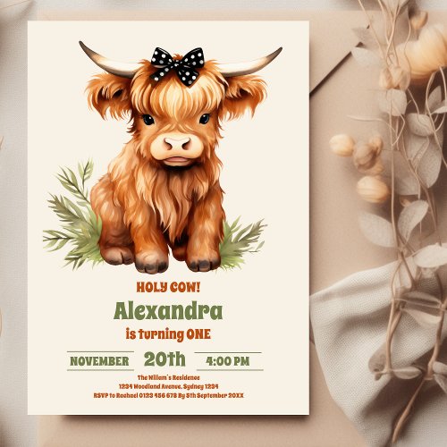 Holy Cow Highland  1st First Birthday Invitation