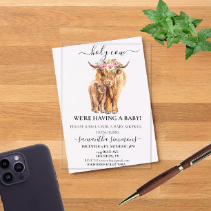 Holy Cow Highland Calf Baby shower Acrylic Invitations