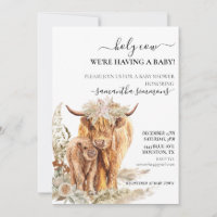 Holy Cow Highland Calf Baby Shower Boho Pampas  Invitation