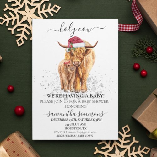 Holy Cow Highland Calf Baby Shower Christmas Invitation
