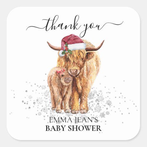 Holy Cow Highland Calf Baby Shower Christmas Square Sticker