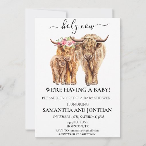 Holy Cow Highland Calf Baby Shower Couples Invitation | Zazzle