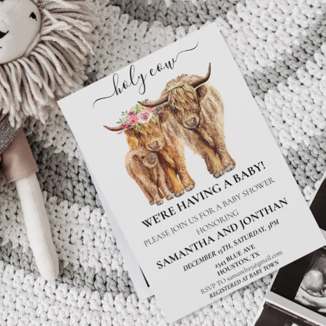 Holy Cow Highland Calf Baby Shower Couples Invitation | Zazzle