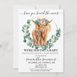 Holy Cow Highland Calf Baby Shower Eucalyptus Invitation 