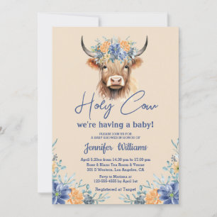 holy cow highland calf baby shower floral invitation