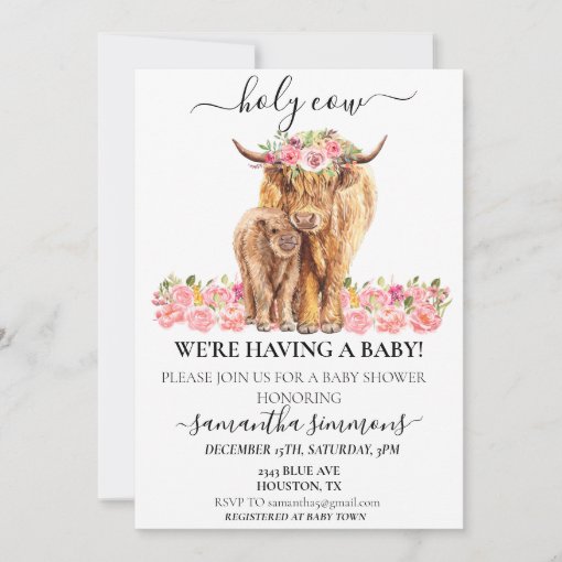 Holy Cow Highland Calf Baby Shower Pink Blue Invitation | Zazzle