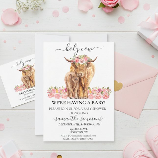 Holy Cow Highland Calf Baby Shower Pink Blue  Invitation (Creator Uploaded)
