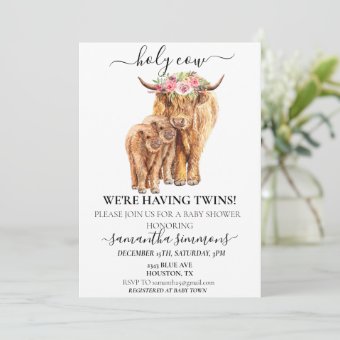 Holy Cow Highland Calf Baby Shower Twins Invitation | Zazzle