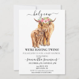 Holy Cow Highland Calf Baby Shower Twins Invitation | Zazzle