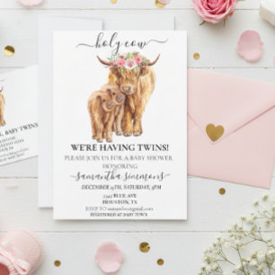 Holy Cow Highland Calf Baby Shower Twins Invitation