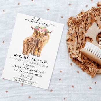 Holy Cow Highland Calf Baby Shower Twins  Invitation by ColorFlowCreations at Zazzle