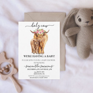 Holy Cow Highland Calf Baby Shower Watercolor Inv Invitation