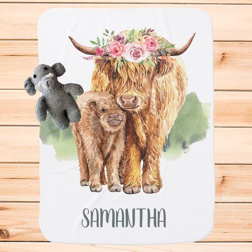 Holy Cow Highland Calf Baby Watercolor Baby  Baby Blanket