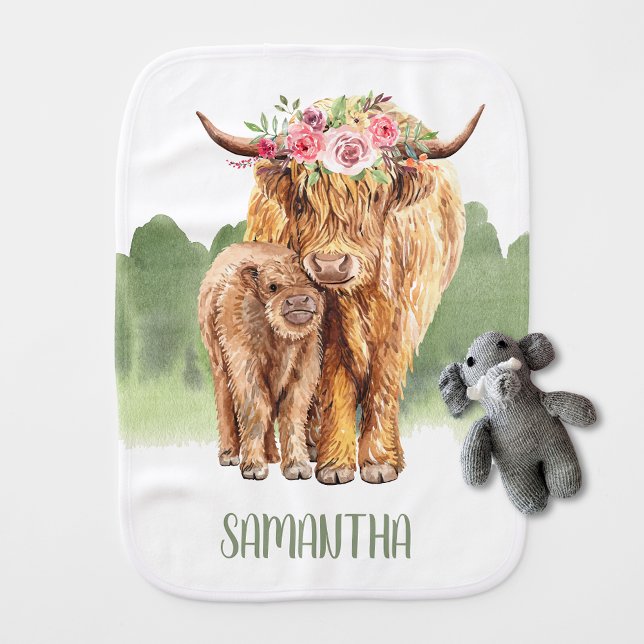 Holy Cow Highland Calf Baby Watercolor Baby Burp Cloth (Creator Uploaded)