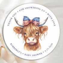 Holy Cow Highland Calf Patriotic Baby Shower Classic Round Sticker