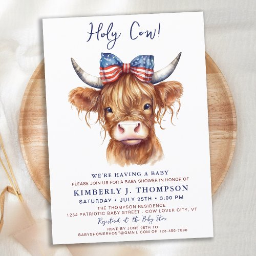 Holy Cow Highland Calf Patriotic Baby Shower Invitation