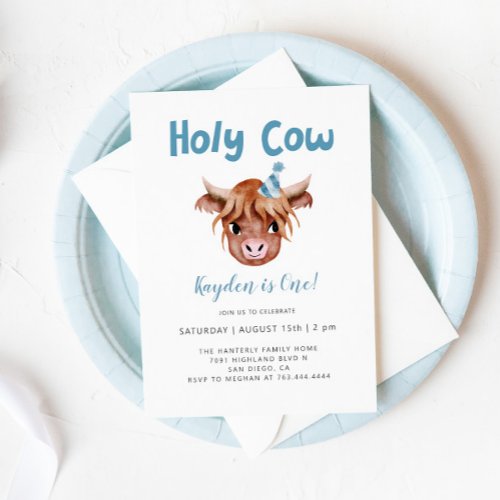 Holy Cow Highland Cow Boy Birthday Invitation