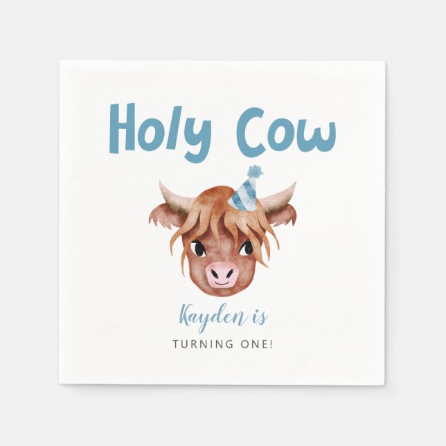 Holy Cow Highland Cow Boys Birthday Napkins (Front)