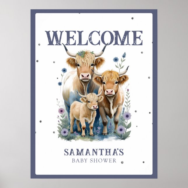 Holy Cow Highland Cow Elegant Baby Shower Sign (Front)