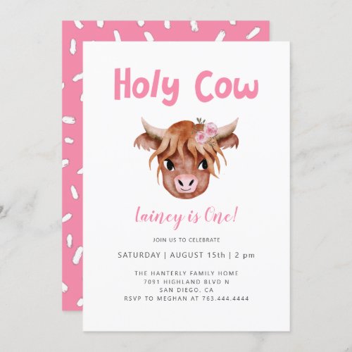 Holy Cow Highland Cow Girl Birthday Invitation