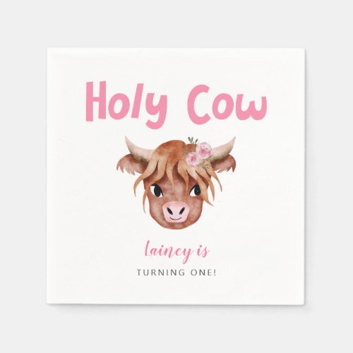 Holy Cow Highland Cow Girls Birthday Napkins