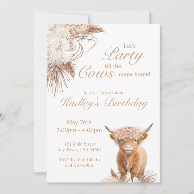 Holy Cow Highland Cow Party Invitation (Front)