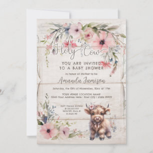 Holy Cow Highland Floral Cute Adorable Baby Shower Invitation