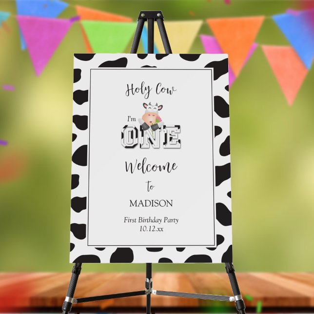 Holy Cow I am One Baby 1st Birthday Party Welcome Foam Board (Creator Uploaded)