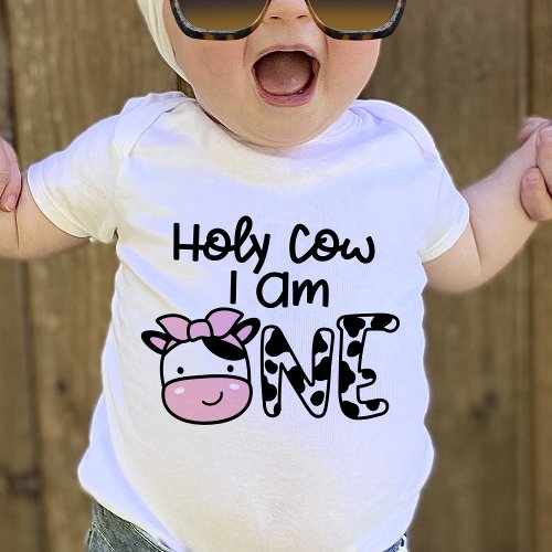 Holy Cow I Am One Girl 1st Birthday T_Shirt