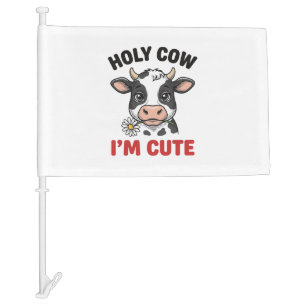 Holy Cow I’m Cute Funny Cow Vintage Engraving Desi Car Flag