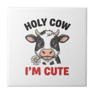 Holy Cow I’m Cute Funny Cow Vintage Engraving Desi Ceramic Tile