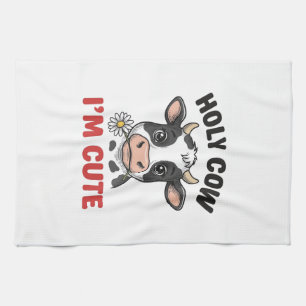 Holy Cow I’m Cute Funny Cow Vintage Engraving Desi Kitchen Towel