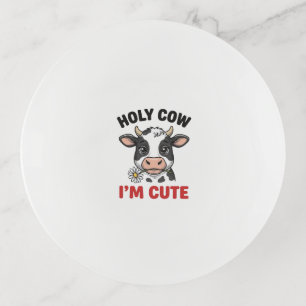 Holy Cow I’m Cute Funny Cow Vintage Engraving Desi Trinket Tray