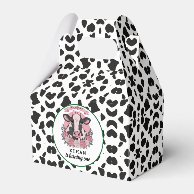 Holy Cow I’m One Cowgirl 1st Birthday Party Favor Boxes (Front Side)