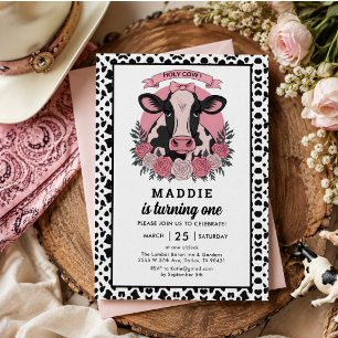 Holy Cow I’m One Cowgirl 1st Birthday Party Invitation