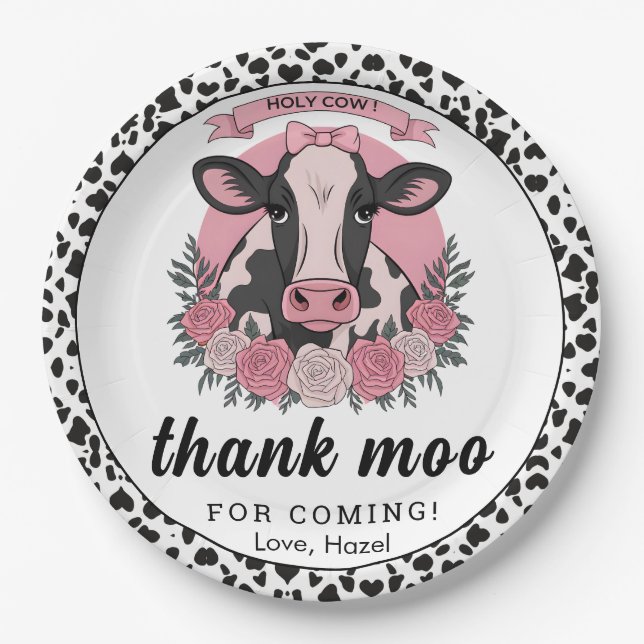 Holy Cow I’m One Cowgirl 1st Birthday Party Paper Plates (Front)