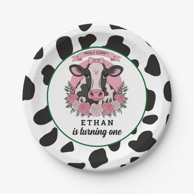 Holy Cow I’m One Cowgirl 1st Birthday Party Paper Plates (Front)