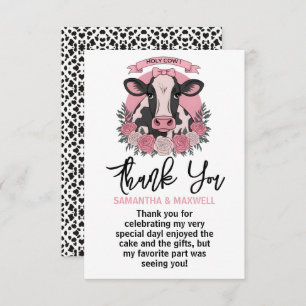 Holy Cow I’m One Cowgirl 1st Birthday Party Thank You Card