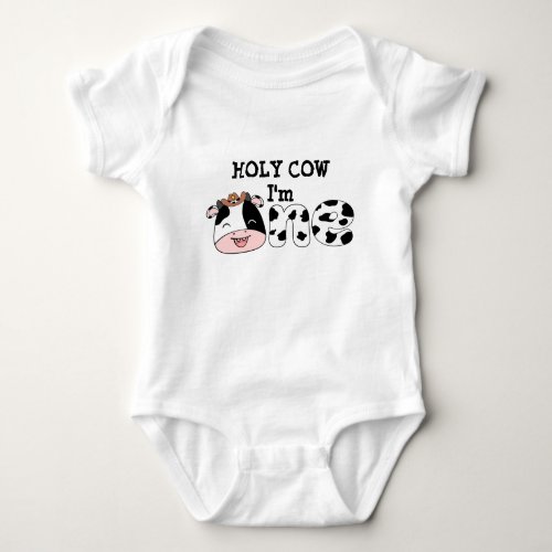 Holy cow Im 1 Pink Cow 1st birthday cute Baby Bodysuit
